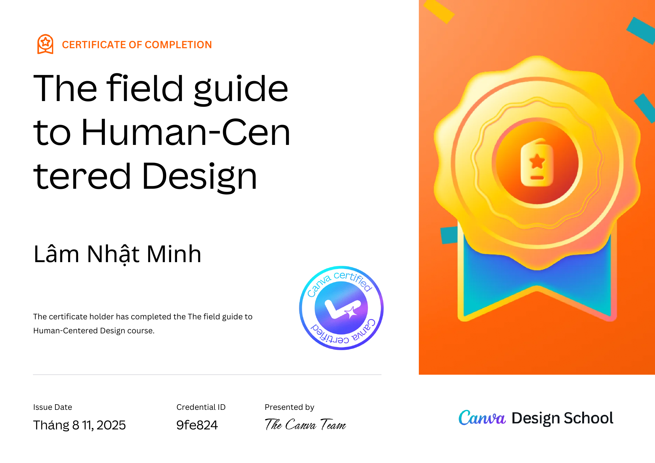 Chứng nhận Human-Centered Design của Lâm Nhật Minh