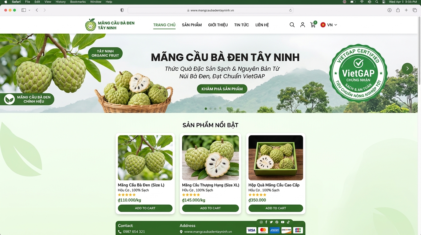 Giao diện website Mãng Cầu Bà Đen